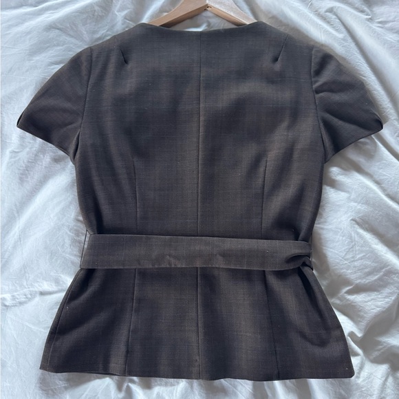 Banana Republic Plaid Belted Blazer – Cropped Sleeve, Wool Blend, Size 2 - Picture 5 of 7